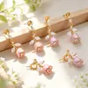 Pendientes de botón de esmalte de rosa y perla estilo japonés con flores frescas y un toque elegante, Juego de joyería para orejas de chica dulce y súper de hadas