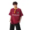 Camiseta de manga corta resistente con estampado de letras de tres rayas, estilo callejero americano para hombre, top de marca de moda de verano para pareja