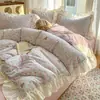 Conjunto de cuatro piezas estilo princesa coreana con volantes de encaje, conjunto de tres piezas de gasa de doble capa de algodón fresco estilo ins con dibujos animados para dormitorio