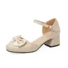 Zapatos de Estudiante Sandalias Grandes para Niños Zapatos de Princesa Sandalias para Niños con Lazo Dulces Baotou Sandalias de Tacón Bajo Color Blanco Mujer