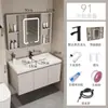 Set de gabinete para lavabo de baño estilo crema para espacios pequeños, lavabo cerámico integrado para uso doméstico