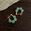 "Qingqing Ziqin" Brincos Personalizados Estilo Chinês Novo de Pedra Aventurina Verde, Brincos Étnicos Artísticos Retrô Feitos à Mão para Mulheres
