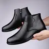 Botas de Hombre Botas Chelsea de Caña Alta Zapatos de Piel Suave Zapatos Casuales de Algodón de Terciopelo de Invierno Zapatos de Piel Genuina Talla Grande Botas de Piel con Suela Suave