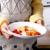 Platos Blancos Profundos para Pollo Frito para Uso en Hoteles y Hogares, Platos Occidentales Creativos para Restaurantes para Bistecs, Platos Redondos, Platos Hondos