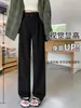 Calça de lã branca de perna larga para mulheres, novo estilo outono e inverno 2026, forrada com fleece, estilo old money, de alta qualidade, com caimento fluido, calça de alfaiataria elegante