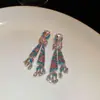 Ear cuff de borla con cuentas redondas de circón azul vintage aretes estilo retro francés joyería para orejas de lujo ligero sensación de alta gama