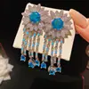 Flor Colgante Azul y Roja~Aretes de Zirconia Forma de Gota de Agua, Aretes Estilo Palacio Retro Francés, Aretes Elegantes y de Moda para Mujer
