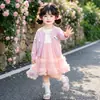 Elegante conjunto de vestido estilo pequeño Chanel para niña para primavera y otoño, modelo nuevo 2026 para bebé, vestido de princesa de malla, súper lindo