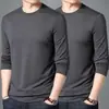 Camiseta de manga larga para hombre de color liso Sorona, versátil, corte holgado, cuello redondo, para primavera y otoño, top casual moderno