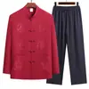 Traje bordado de manga larga estilo Tang para abuelos de mediana edad y mayores, atuendo de verano para papás, ropa Hanfu para hombres estilo chino, ropa para personas mayores