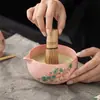 Juego de Cuenco de Matcha y Soporte para Cepillo de Té de Cerámica Ru Rosa, Herramientas de Matcha Imitación Dinastía Song, Cuenco de Té, Taza de Té, Soporte para Cepillo de Té, Soporte para Cepillo de Té