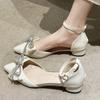 Sandalias Baotou para Mujer Primavera 3cm Tacones Pequeños Tacones Bajos Tacones Altos Francesas Elegantes con Zapatos para Falda Zapatos de Punta