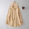 Camisa de Algodón y Lino Casual con Capucha de 4 Colores, Chaqueta Fina para Aire Acondicionado, Ropa de Protección Solar para Mujer, Corte Holgado, Estilo Verano 2026, Top con Cordón