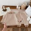 Traje de Bebé Estilo Coreano para Niños 2025 Otoño Nuevo Estilo Tesoro Estilo de Moda Camisa con Capucha Waffle de Manga Larga y Pantalones Conjunto de Dos Piezas