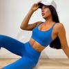 Conjunto de Yoga Europeu e Americano Feminino com Sutiã Esportivo de Alça Dupla, Cintura Cruzada, Calça Legging de Yoga com Pregas Laterais, Conjunto de Yoga