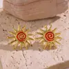 Nuevos Pendientes de Gota de Aceite de Girasol de Acero Inoxidable Europeos y Americanos para Mujer, Moda de Alta Gama, Joyería Versátil y de Alta Gama al por Mayor