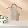 Dropshipping Primavera e Verão Novo Estilo Camisola de Gola Halter para Mulheres com Bojos Embutidos, Casaco Curto Sutiã Tudo-em-Um Camada Base