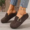 Zapatos planos de cuero mate retro transfronterizos nuevos para mujer, hebilla única, zapatos Birkenstock, estilo perezoso japonés, versátiles, talla grande, comercio exterior para mujer