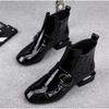 Botines 2023 Botas de moda de charol para mujer Zapatos de mujer de punta cuadrada plana cremallera lateral forro polar Botines de tobillo para mujer estilo británico estilo western