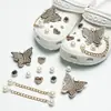 2026 Nova Moda High-End Prata Borboleta Menina Coração Buraco Sapatos DIY Acessórios Decorações Strass Charms para Sapatos