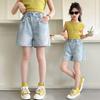 Shorts Jeans de Verão para Meninas 2025 Nova Moda Meninas Casual Fino Laço Hot Pants Transfronteiriço Tendência de Roupa Infantil