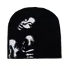 Gorro de Punto de Moda Europea y Americana con Patrón Humanoide Versátil para Uso Casual al Aire Libre, Resistente al Frío y Cálido, Unisex