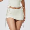 Falda de Yoga acanalada color Nude con cordón para mujer, Ropa de Yoga corta ajustada, Pantalones de Yoga Deportivos Anti-Exposición para Fitness