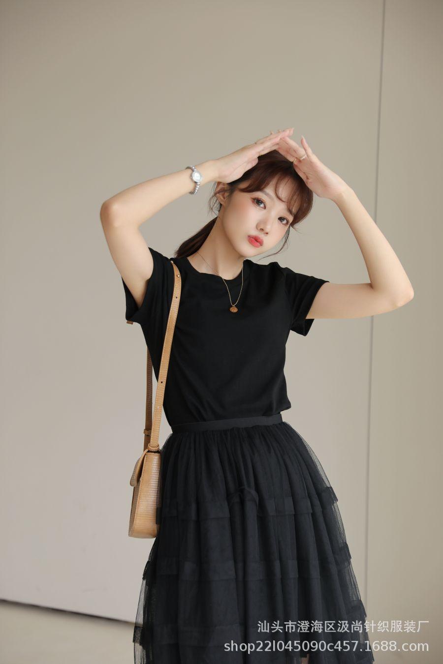 四季百搭秋季黑色黑天鹅纯色高腰网纱蓬蓬裙A字裙半身