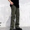 Calça Jeans Masculina de Trabalho Patchwork Plissada Desgastada Lavada High Street Americana Marca Tendência Jeans Reto Streetwear Retro