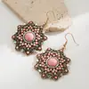 Ganchos para Oreja Exagerados Estilo Occidental con Pedrería Turquesa para Mujer, Pendientes de Botón Irregulares Geométricos Vintage, Pendientes de Alta Calidad