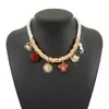 N12660 Colar com Pingente Transfronteiriço Za Moda Retrô Elemento Marinho Caranguejo Cavalo-marinho Concha Coração Flor Sol