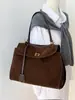 Bolso de Terciopelo de Ciervo Retro de Moda para Mujer, Bolso Tote Kelly de Gran Capacidad, Bolso de Hombro/Axila de Piel de Vaca de Gama Alta