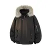 Chamarra acolchada con capucha estilo americano y ribete de piel sintética, chaqueta acolchada gruesa y cálida de moda para hombre otoño/invierno, parka corta para pareja