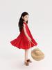 Pudding Roupas Infantis Haru Vestido Longo Sem Mangas para Meninas 2025 Novo Verão Estilo Férias Infantil Algodão Puro Vermelho