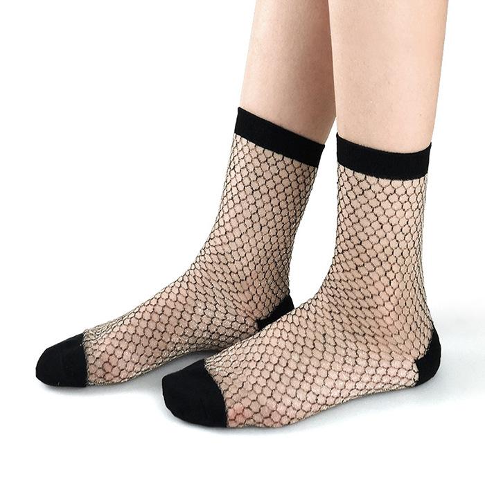 玻璃丝网格短袜-黑色