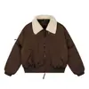 Chaqueta de Algodón con Solapa Color Block Estilo Americano para Hombre, Marca de Moda Urbana de Invierno, Silueta Holgada con Bolsillos, Manga Larga, Abrigo de Algodón Workwear