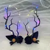 Tocado de Halloween Diadema Divertida de Calabaza para Niños Velo Negro de Princesa para Niña Tocado Luminoso Cuernos