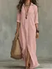 Vestido de corte holgado, Primavera/Verano 2026, color liso, con cuello, casual, con abertura, vestido largo, negro, blanco, verde