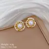 [Aço titânio] Colar Brincos terno Luz Luxo Rotativo Pérola Diamante Cheio Personalidade Elegante Banquete Brincos Colar Conjunto