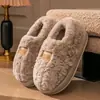 Zapatos de Algodón Gruesos para el Hogar de Invierno para Mujer, Pareja, Felpa Cálida, Suela Suave Antideslizante, Más Terciopelo, Zapatos Postparto, Cubierta de Talón, Pantuflas de Algodón para Hombre