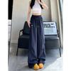 [Exclusivamente para el Sudeste Asiático] Pantalones Cargo Negros Plisados para Mujer con Diseño Primavera y Verano, Pantalones Deportivos Holgados con Cordón en el Tobillo para un Look Adelgazante