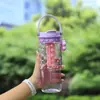 Vaso de Agua de Verano de Aspecto Elegante para Niñas, Vaso de Plástico Portátil de Gran Capacidad con Popote, Vaso Floral Portátil Resistente a Altas Temperaturas
