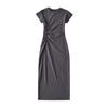 Vestido midi largo ajustado de manga corta plisado con cuello redondo de color liso para mujer europea y americana S15452