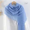 Bufanda de Algodón y Lino Plisada de Color Sólido de Venta Caliente Transfronteriza, Pañuelo de Cabeza Malayo Multicolor Arrugado de Moda con Flecos para Mujer