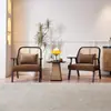Sillón Individual de Madera Maciza Nórdica para Uso Doméstico, Set Sencillo de Tres Piezas para Balcón de Casa de Huéspedes, Sillón de Mimbre para Ocio en la Sala de Estar, Sofá Pequeño