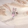 Brincos de Unha de Osso com Orelha de Coelho Pingente de Óleo Rosa Zircônia Coração Infantil Doce e Fofo Hensen High-End para Menina
