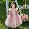 Vestido Princesa Rapunzel para Meninas Primavera e Outono 2026 Novo Doce Veludo Pom-Pom Xale Infantil Forrado com Lã Vestido de Aniversário