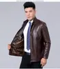 Jaqueta de couro Haining para homens de meia-idade, forrada com fleece e espessa, casual de negócios, com gola de lapela, adequada para pais, casaco de primavera, outono e inverno