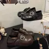 Zapatos Mary Jane redondos de cuero genuino estilo retro, para mujer, con suela gruesa, que aumentan la altura, zapatos de cuero estilo Birkenstock, versátiles para uso casual y de mocasín.