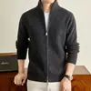 Cárdigan de punto a rayas, con cremallera, cuello alto, peso pesado, extra grueso de 950 g, estilo nuevo 2026, corte holgado, suéter de punto con doble cremallera para hombre